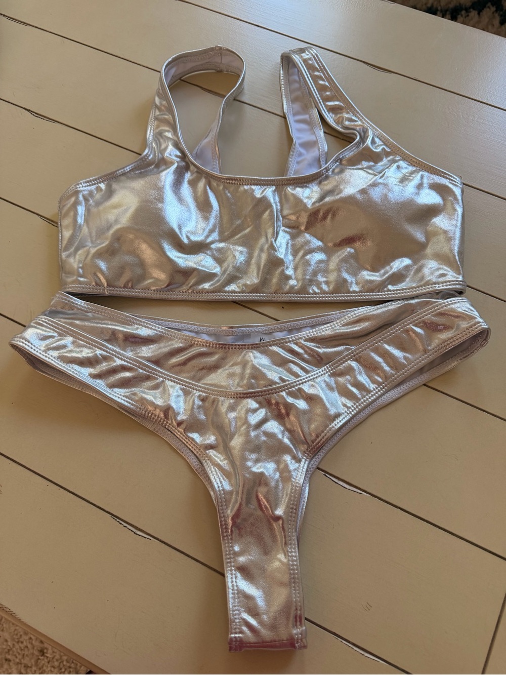 Iridescent Silver Bikini Set - Metallic Two-Piece